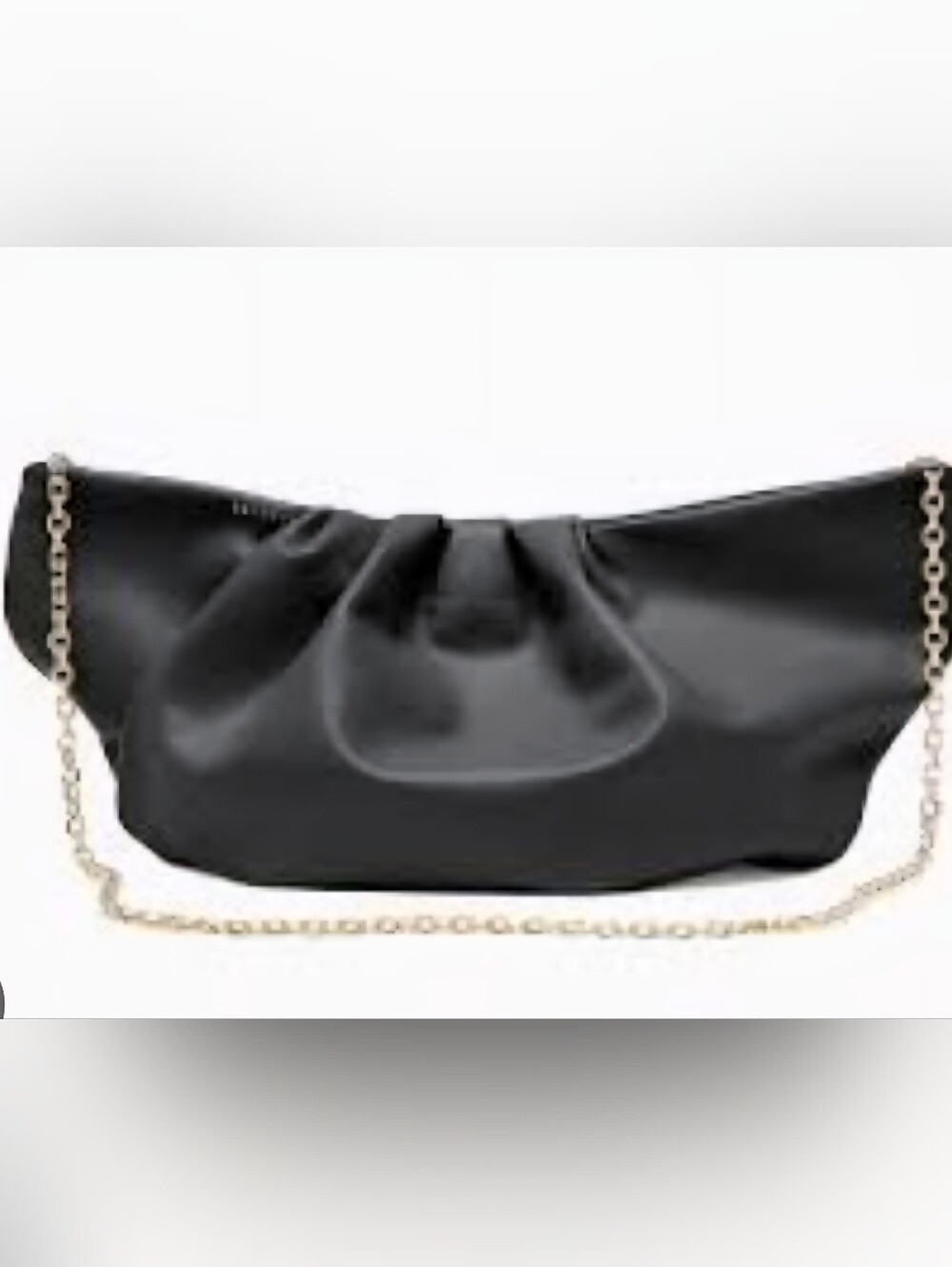 Senreve Black Ruched Leather Shoulder Bag with Gold Chain